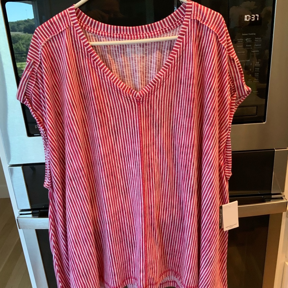 Westbound Wash Stretchy Top 3XL Pullover Cotton Poly Pink White Vertical Stripe